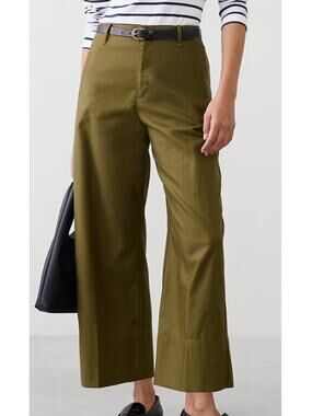 Banana Republic Linen-Blend High Rise Wide Leg Cropped Pants Landslide Green 0